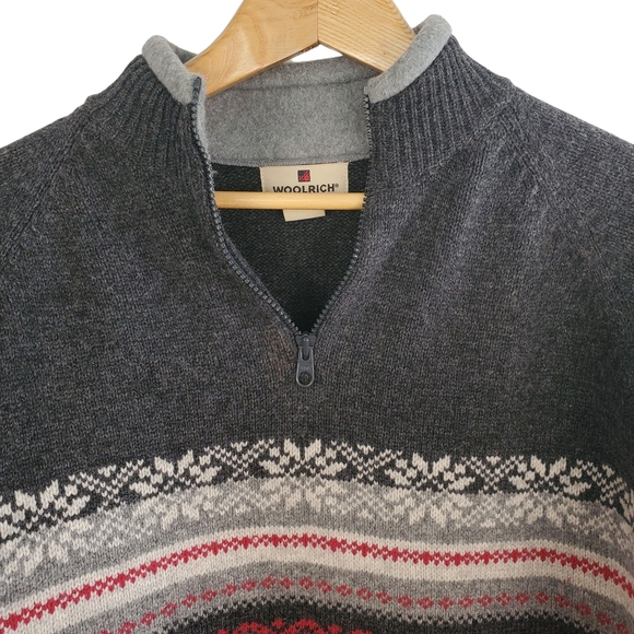 Woolrich Women's Gray & Red Patterned Turtleneck Sweater. Quarter Zip. XL. 0120 - Picture 2 of 10